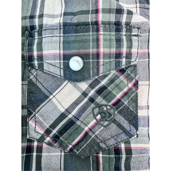 Ariat Kameron Retro Fit Western Green Plaid Snap Button Shirt‎ - Picture 6 of 11